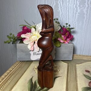 Vintage Hand Carved Wooden Maternity Pregnancy Figurine Statue Because of You